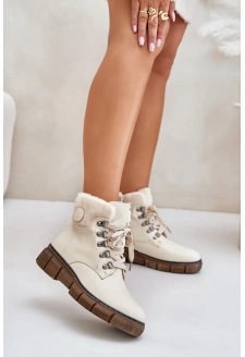 Damskie Ocieplane Botki Trapery Na Zamek Beżowe Mevanisa