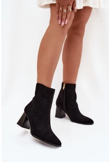 Botki Damskie Z Eko Zamszu Na Słupku Zamek Czarne Zelita