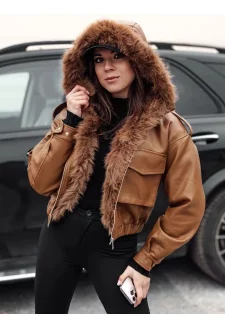 Kurtka damska skórzana z futerkiem SOFTREBEL brązowa Dstreet TY4761