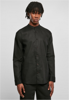 Cotton Linen Stand Up Collar Shirt black