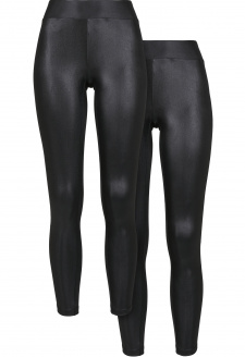 Ladies Synthetic Leather Leggings 2-Pack black+black