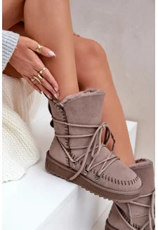 Śniegowce Damskie Z Naturalnego Zamszu D.Franklin DFSH375004 Taupe