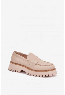 Mokasyny Damskie Na Platformie I Płaskim Obcasie Big Star NN274050 Beżowe