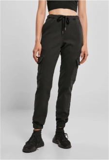 Ladies Knitted Denim High Waist Cargo Pants black