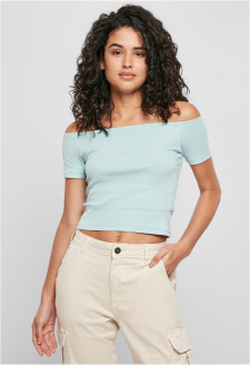 Ladies Off Shoulder Rib Tee seablue