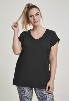 Ladies Round V-Neck Extended Shoulder Tee black