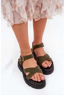 Sandały Damskie Na Platformie Z Eko Skóry Ciemnozielone Gevinniser