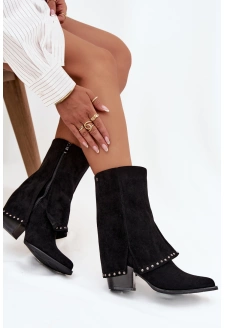 Kozaki Damskie Ocieplane Z Wywiniętą Cholewką Vinceza 16516 Czarne