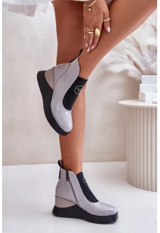 Lakierowane Botki Na Koturnie Ocieplane Vinceza 66703 Szare