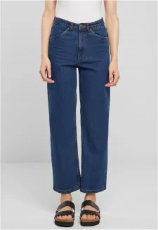 Ladies Cropped Straight Leg Denim Pants mid indigo washed