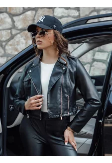 Női bőrkabát rövid átmeneti ramonesz BARBADOS fekete Dstreet TY4549