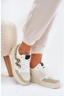 Buty Sportowe Damskie Na Platformie Panterka Beżowe Lorori