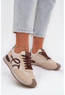 Sneakersy Buty Sportowe Damskie Beżowo-Brązowe Tarlisse