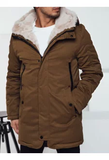 Kurtka zimowa męska parka z kapturem ciemnobeżowa Dstreet TX4964