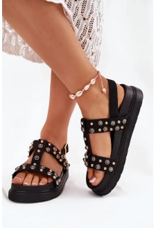 Zdobione Sandały Damskie Na Platformie Czarne Mailisa