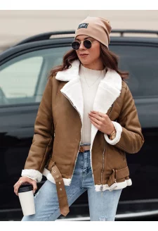 Női NORFDIMA bőrkabát szőrmével, teveszínű Dstreet TY4738