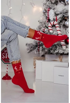Skarpetki Damskie Świąteczne Renifer Czerwone