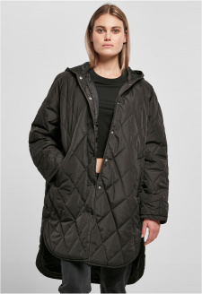 Ladies Oversized Diamond Quilted Hooded Coat black