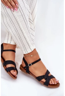 Płaskie Połyskujące Sandały Damskie S.Barski KV51-022 Czarne