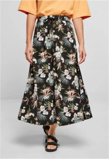 Ladies Viscose Midi Skirt black tropical