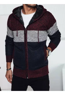 Sweter męski ocieplany z kapturem bordowy Dstreet WX2275
