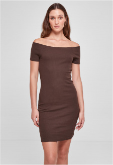 Ladies Off Shoulder Rib Dress brown