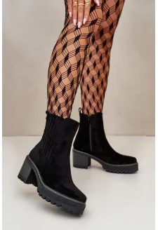 Botki Damskie Na Słupku Z Eko Zamszu Ocieplane Czarne Nevitas