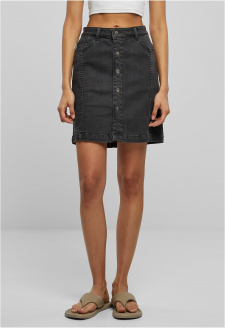 Ladies Organic Stretch Button Denim Skirt black washed