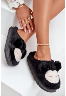 Ciepłe Futrzane Kapcie Damskie Czarne Jozelinetta