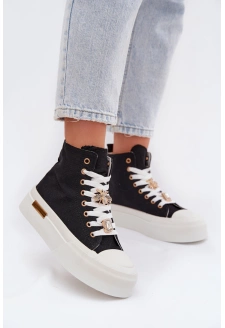 Trampki Damskie Na Platformie Z Przypinkami Czarne Gracella