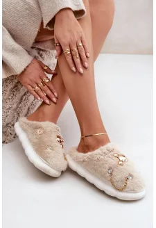 Futrzane Kapcie Z Przypinkami Beżowe Ivelfedi