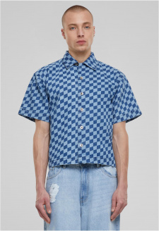 Laser Check Printed Boxy Shirt bluelasercheck