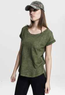 Ladies Long Back Shaped Spray Dye Tee olive