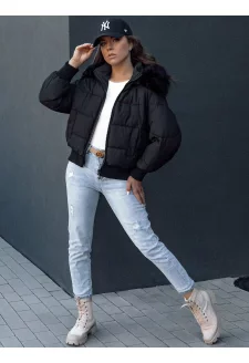 Női téli steppelt kabát szőrmével COLDPACK fekete Dstreet TY4430
