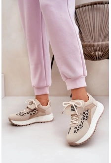 Buty Sportowe Sneakersy Damskie Na Platformie Panterka Beżowe Pumbes