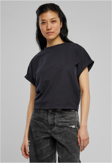 Ladies Short Pigment Dye Cut On Sleeve Tee black