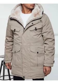 Kurtka zimowa męska parka z kapturem beżowa Dstreet TX4969