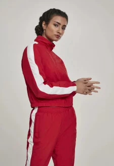 Ladies Short Striped Crinkle Track Jacket red/wht
