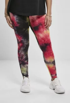 Ladies Tie Dye High Waist Leggings darkpink/black