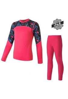 SENSOR MERINO IMPRESS SET dětský triko dl.rukáv + spodky magenta/floral velikost 150