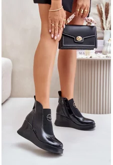 Lakierowane Botki Na Koturnie Ocieplane Vinceza 66703 Czarne