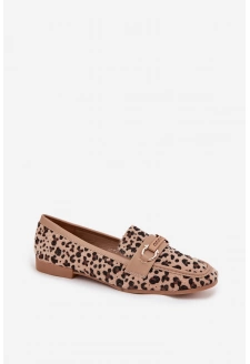 Mokasyny Loafersy Damskie Z Ozdobnym Elementem Panterka Beżowe Evelora