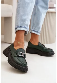 Zazoo 20176 Półbuty Mokasyny Damskie Ze Skóry Naturalnej Ciemnozielone