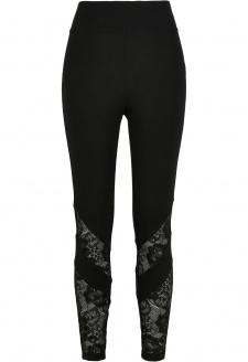 Ladies Highwaist Lace Inset Leggings black