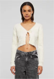 Ladies Tied Cropped Feather Cardigan whitesand