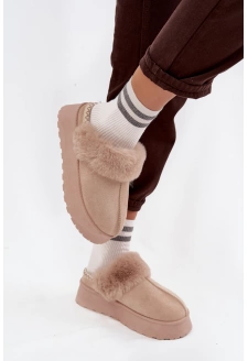 Śniegowce Damskie Na Platformie Z Futerkiem I Haftem Beżowe Querina