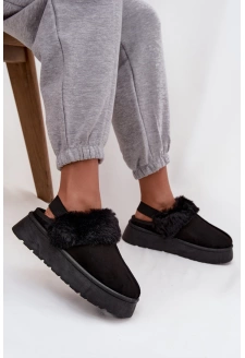 Kapcie Damskie Na Platformie Z Futerkiem Czarne Linaris