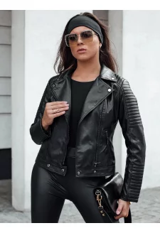 Női bőrdzseki ramonesz rövid fekete Dstreet TY4634