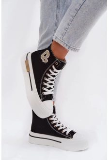 Trampki Damskie Na Platformie Czarne Meloria