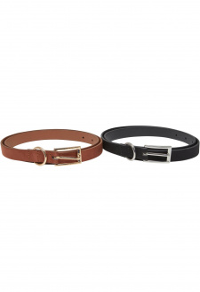 Slim Synthetic Velour Leather Belt 2-Pack black/silver+brown/gold